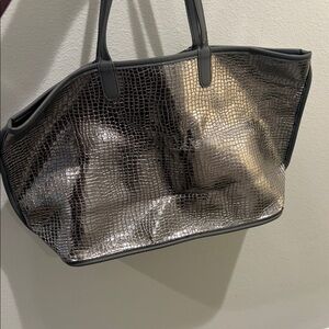 Metallic Croc Silver Tote Bag